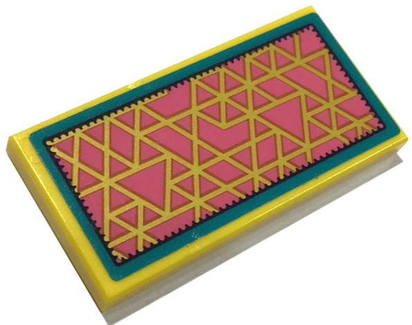 Tile 2 x 4 with Rug with Dark Pink Triangles, Gold Outlines and Dark Turquoise Border Pattern (Sticker) - Set 41392