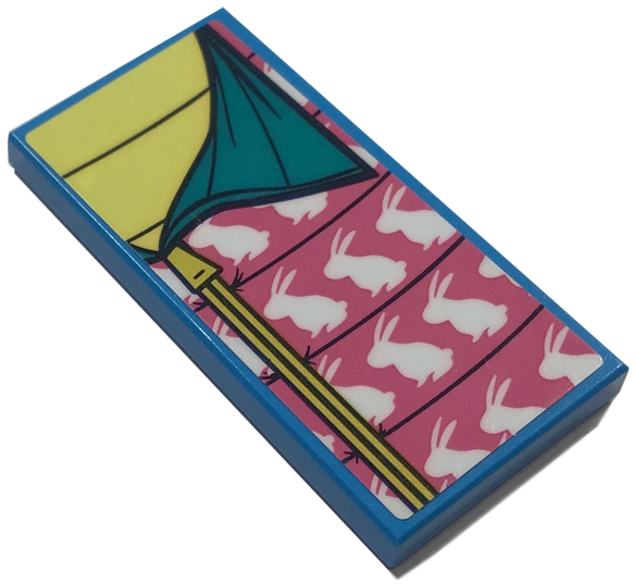 Tile 2 x 4 with Dark Turquoise and Dark Pink Sleeping Bag with Rabbits Pattern (Sticker) - Set 41392
