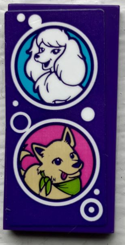 Tile 2 x 4 with 2 Dogs in White Circles with Dots Pattern (Sticker) - Set 41691