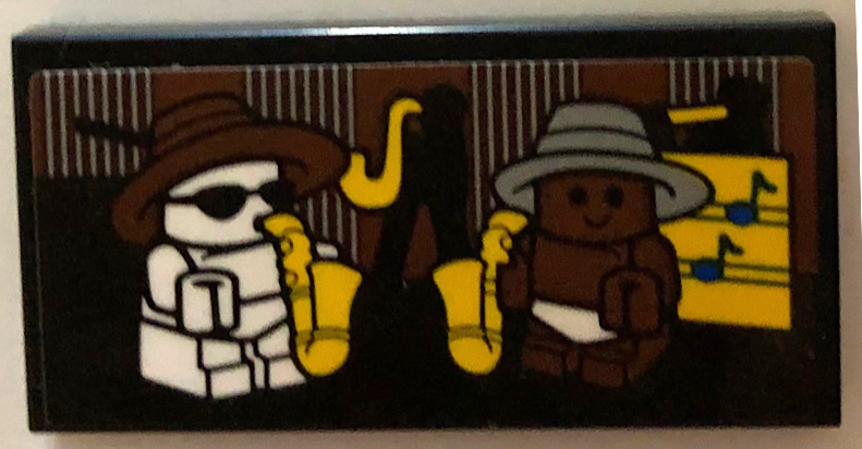 Tile 2 x 4 with 2 Baby Minifigures with Hats Playing Saxophones Pattern (Sticker) - Set 21336