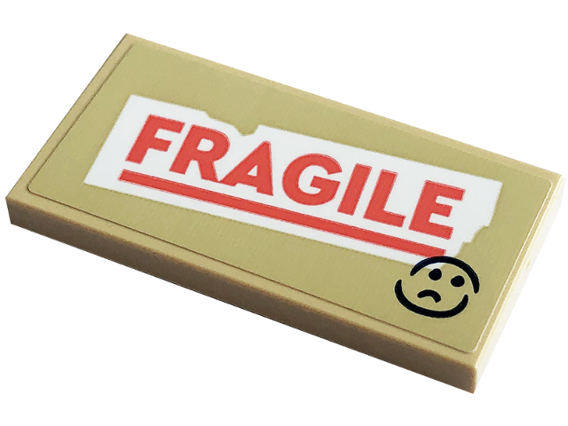 Tile 2 x 4 with Sad Face and Coral 'FRAGILE' on White Background Pattern (Sticker) - Set 41741