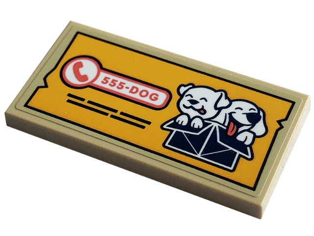 Tile 2 x 4 with White Dogs in Dark Blue Box, Coral '555-DOG' and Telephone on Bright Light Orange Background Pattern (Sticker) - Set 41741