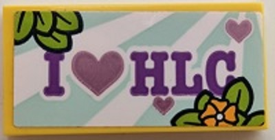 Tile 2 x 4 with Medium Lavender 'I HEART HLC', Hearts, Bright Light Orange Flowers and Lime Leaves Pattern (Sticker) - Set 41395
