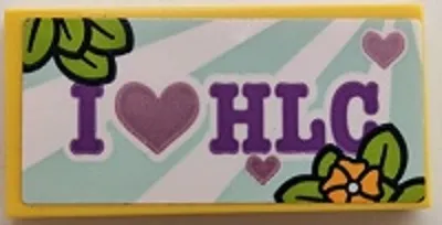 Tile 2 x 4 with Medium Lavender 'I HEART HLC', Hearts, Bright Light Orange Flowers and Lime Leaves Pattern (Sticker) - Set 41395