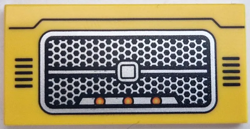 Tile 2 x 4 with Black, Silver, and Orange Car Front Grille Pattern