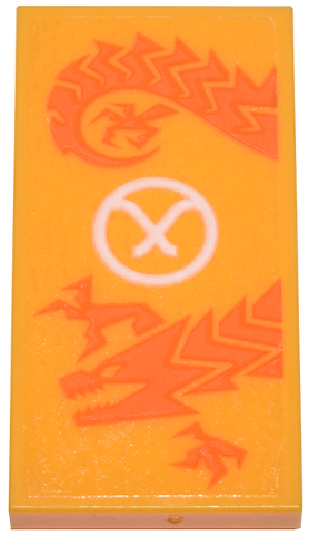 Tile 2 x 4 with Orange Dragon and White Circle Ninjago Logogram Letter A Pattern (Sticker) - Set 71799
