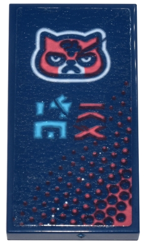 Tile 2 x 4 with Cat Head and Medium Azure and Coral Ninjago Logogram 'SORA' on Gradient Background Pattern (Sticker) - Set 71799