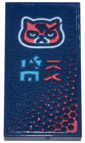 Tile 2 x 4 with Cat Head and Medium Azure and Coral Ninjago Logogram 'SORA' on Gradient Background Pattern (Sticker) - Set 71799