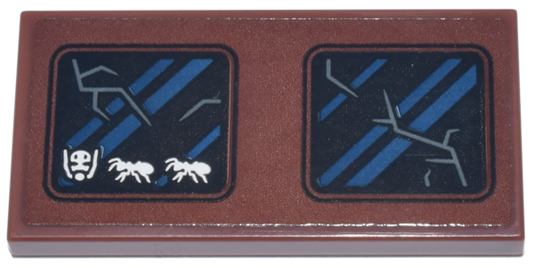 Tile 2 x 4 with Black Windows, Blue Striped Reflections, Dark Bluish Gray Cracks, and White Ants Pattern (Sticker) - Set 76266