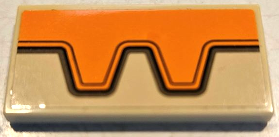 Tile 2 x 4 with Orange Teeth, Black and Dark Orange Bent Lines and Dark Tan Outline Pattern (Sticker) - Set 75974