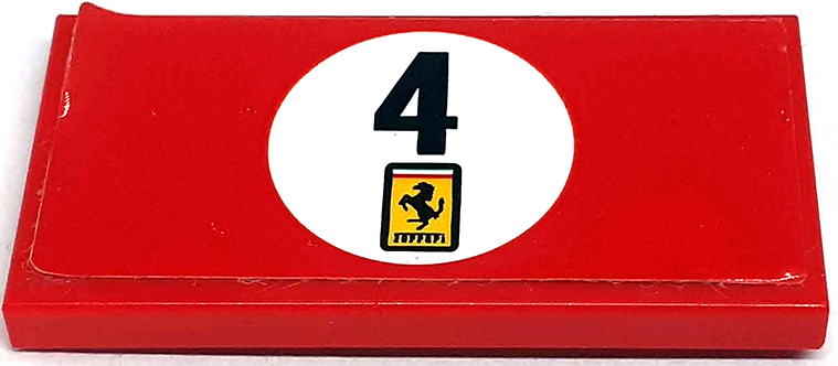 Tile 2 x 4 with Black Number 4 and Ferrari Logo in White Circle Pattern (Sticker) - Set 76906