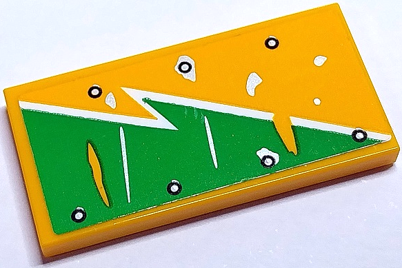 Tile 2 x 4 with Bright Green and White Worn Lightning Bolt and Silver Rivets Pattern Model Right Side (Sticker) - Set 70429