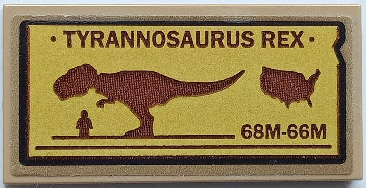 Tile 2 x 4 with 'TYRANNOSAURUS REX', '68M-66M' and Silhouettes of T. rex and Minifigure Pattern (Sticker) - Set 76940