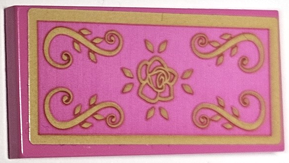 Tile 2 x 4 with Rug with Gold Rose, Scrollwork and Border Pattern (Sticker) - Set 43188