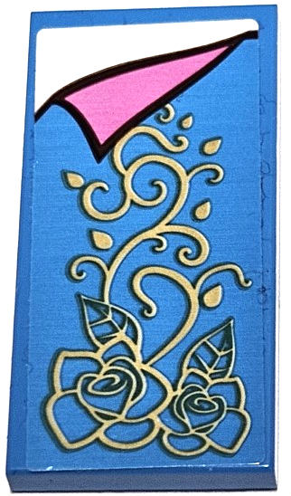 Tile 2 x 4 with Blanket with Gold Roses and Scrollwork, Folded Dark Pink Corner, White Bedsheet Pattern (Sticker) - Set 43188