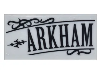 Tile 2 x 4 with Black Scrollwork and 'ARKHAM' Pattern (Sticker) - Set 10937