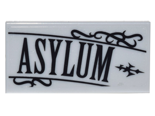 Tile 2 x 4 with Black Scrollwork and 'ASYLUM' Pattern (Sticker) - Set 10937