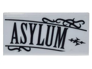 Tile 2 x 4 with Black Scrollwork and 'ASYLUM' Pattern (Sticker) - Set 10937