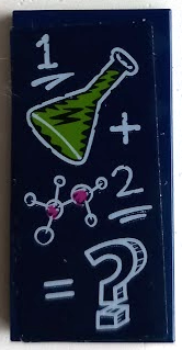 Tile 2 x 4 with White, Dark Pink and Lime '1 Erlenmeyer Flask Plus 2 Molecules Equals Question Mark' on Blackboard Pattern (Sticker) - Set 41402