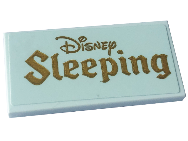Tile 2 x 4 with Gold 'Disney' and 'Sleeping' Pattern (Sticker) - Set 43227