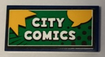 Tile 2 x 4 with White 'CITY COMICS' Pattern (Sticker) - Set 60380