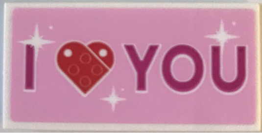 Tile 2 x 4 with Magenta and Red 'I Heart YOU' on Bright Pink Background Pattern (Sticker) - Set 40679