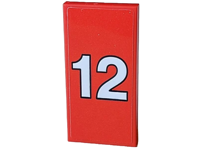 Tile 2 x 4 with White '12' with Black Outline Pattern (Sticker) - Set 10330