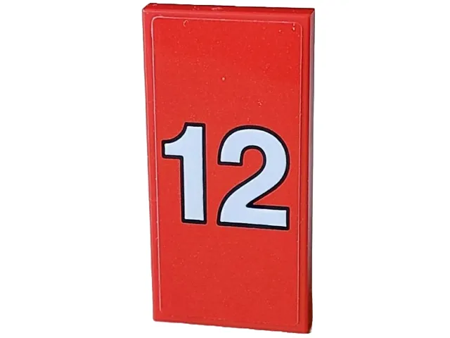 Tile 2 x 4 with White '12' with Black Outline Pattern (Sticker) - Set 10330