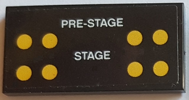 Tile 2 x 4 with White 'PRE-STAGE', 'STAGE' and 8 Yellow Lights / Circles Pattern (Sticker) - Set 75883