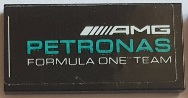 Tile 2 x 4 with Dark Turquoise and White 'AMG PETRONAS FORMULA ONE TEAM' Pattern (Sticker) - Set 75883