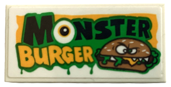 Tile 2 x 4 with 'MONSTER BURGER' and Hamburger with Eyes Pattern (Sticker) - Set 31104