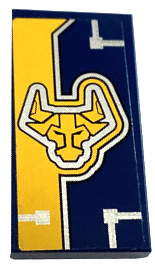 Tile 2 x 4 with Bright Light Orange Stripe, Nexo Knights Bull Head and Silver Circuitry Pattern Model Left Side (Sticker) - Set 70354