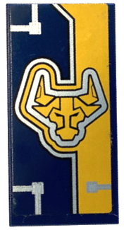 Tile 2 x 4 with Bright Light Orange Stripe, Nexo Knights Bull Head and Silver Circuitry Pattern Model Right Side (Sticker) - Set 70354