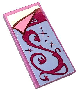Tile 2 x 4 with Bright Light Blue Blanket with Crown, Magenta Filigree and Sparkles, Folded Bright Pink Corner, White Bedsheet Pattern Model Left Side (Sticker) - Set 41152