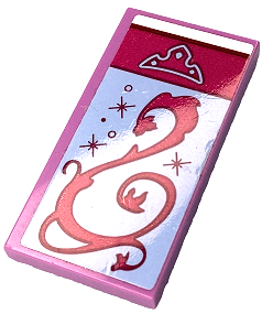 Tile 2 x 4 with Bright Light Blue Blanket with Crown, Magenta Filigree and Sparkles, White Bedsheet Pattern Model Right Side (Sticker) - Set 41152