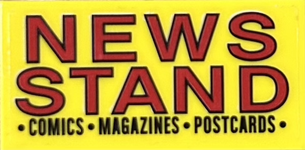 Tile 2 x 4 with Red and Black 'NEWS STAND' and '·COMICS·MAGAZINES·POSTCARDS·' Pattern (Sticker) - Set 76178