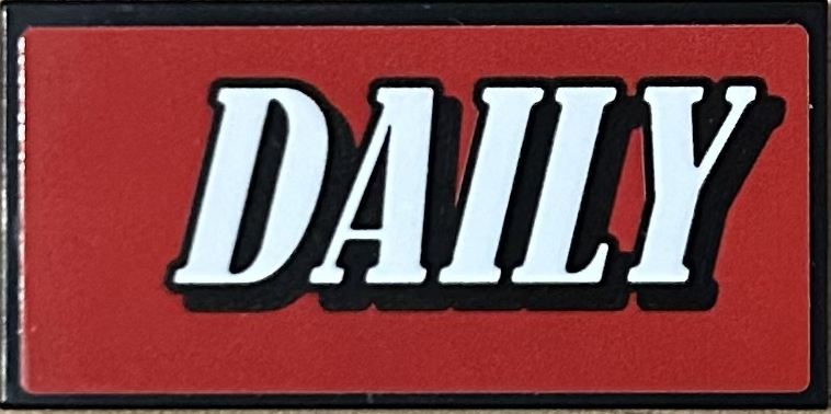 Tile 2 x 4 with White 'DAILY' on Red Background Pattern Model Right Side (Sticker) - Set 76178