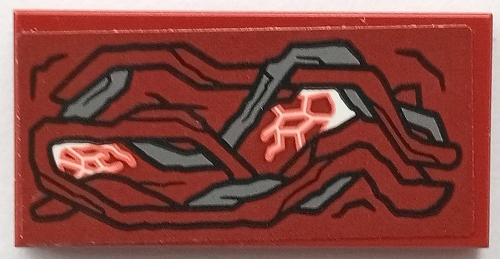 Tile 2 x 4 with Armor with Black Outlines, Dark Bluish Gray Highlights, White and Coral Cosmic Energy Pattern Model Left Side (Sticker) - Set 76155