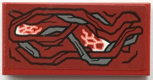 Tile 2 x 4 with Armor with Black Outlines, Dark Bluish Gray Highlights, White and Coral Cosmic Energy Pattern Model Right Side (Sticker) - Set 76155