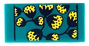 Tile 2 x 4 with Blanket with Bright Light Yellow and Dark Blue Flower Pods and Lines Pattern (Sticker) - Set 41683