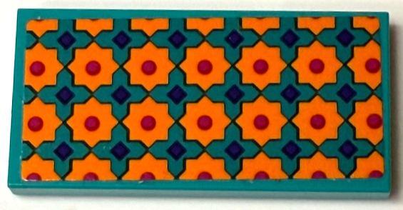 Tile 2 x 4 with Blanket with Orange Stars, Dark Purple Squares and Magenta Dots Geometric Pattern (Sticker) - Set 43231
