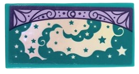 Tile 2 x 4 with Dark Purple and Medium Lavender Filigree Banner, Iridescent Mirrored Smoke and Stars Pattern (Sticker) - Set 41689
