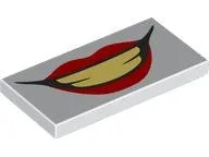 Tile 2 x 4 with Open Mouth Smile with Red Lips and Bright Light Yellow Teeth Pattern