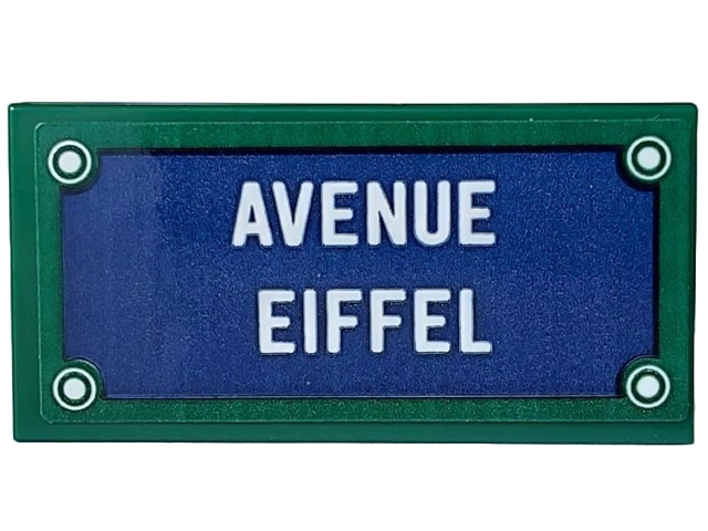 Tile 2 x 4 with Dark Blue Sign, 4 White Rivets and 'AVENUE EIFFEL' Pattern (Sticker) - Set 910032