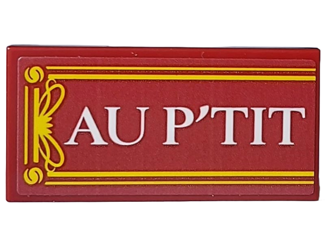 Tile 2 x 4 with Yellow Frame and White 'AU P'TIT' Pattern (Sticker) - Set 910032