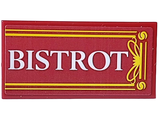 Tile 2 x 4 with Yellow Frame and White 'BISTROT' Pattern (Sticker) - Set 910032