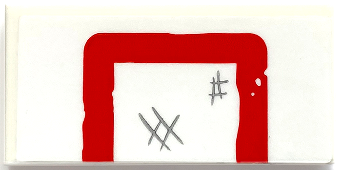 Tile 2 x 4 with Basketball Backboard, Red Half Rectangle and Light Bluish Grey Scratches Pattern (Sticker) - Set 70912