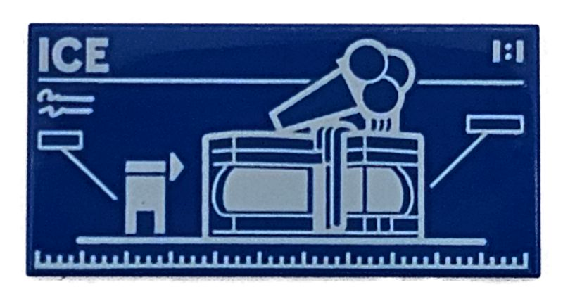 Tile 2 x 4 with White '1:1', 'ICE', Ruler, and Set 60363 Ice-Cream Shop Blueprint Pattern