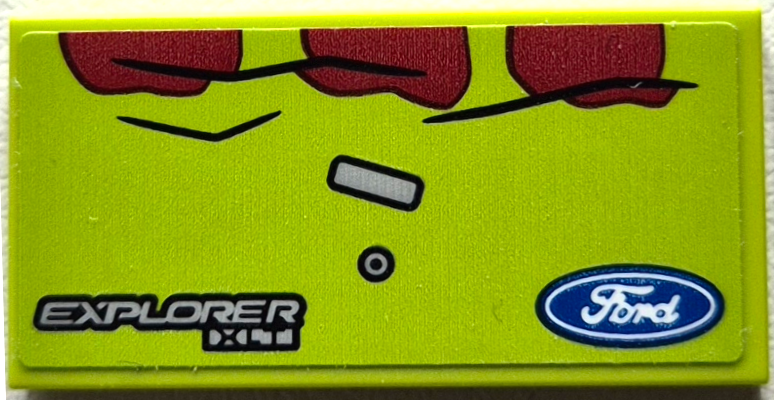 Tile 2 x 4 with Ford Logo, 'EXPLORER XLT' and Dark Red Splotches and Dent Lines Pattern (Sticker) - Set 76956