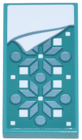 Tile 2 x 4 with Blanket with Metallic Light Blue Snowflakes and Circles, White Squares and Bedsheet Pattern (Sticker) - Set 43244